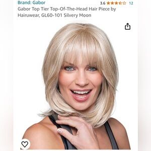 Gabor Top Tier Top-Of-The-Head Hair Piece by Hairuwear,GL60-101 Silvery Moon NWT